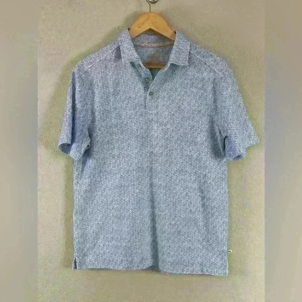 Tommy Bahama Mod Palms Geo IslandZone Polo Blue/White Men's Small